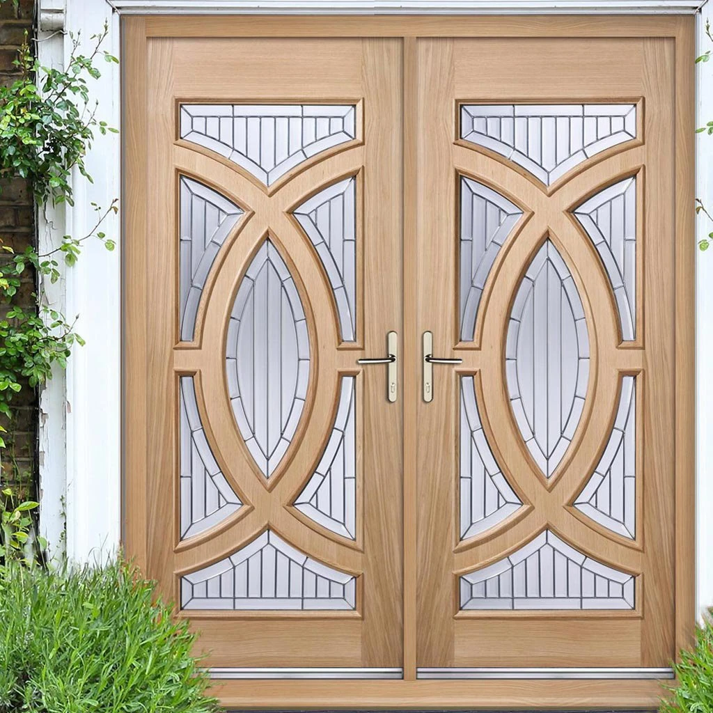 Majestic Oak Double Door And Frame Set - Zinc Clear Tri Glazing 1 Majestic Oak Double Door And Frame Set - Zinc Clear Tri Glazing