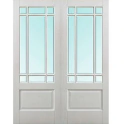 Downham Internal Door Pair - Bevelled Clear Glass - White Primed -LPD Door downham door white traditional