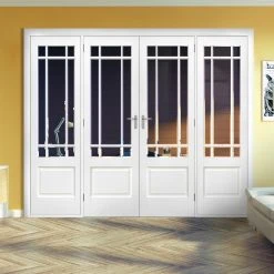 ThruEasi Room Divider - Downham Bevelled Clear Glass White Primed Double Doors With Double Sides