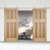 Top Mounted Stainless Steel Sliding Track & Double Door - DX 60's Nostalgia Oak Panel Doors - Unfinished