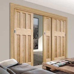 Pass-Easi Three Sliding Doors And Frame Kit - DX 60's Nostalgia Oak Panel Door - Unfinished