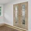 Edmonton Light Grey Internal Door Pair - Clear Glass With Frosted Lines - Prefinished