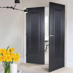 Eindhoven 1 Panel Black Primed Internal Door Pair