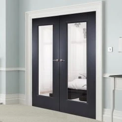 Eindhoven Black Primed Internal Door Pair - Clear Glass
