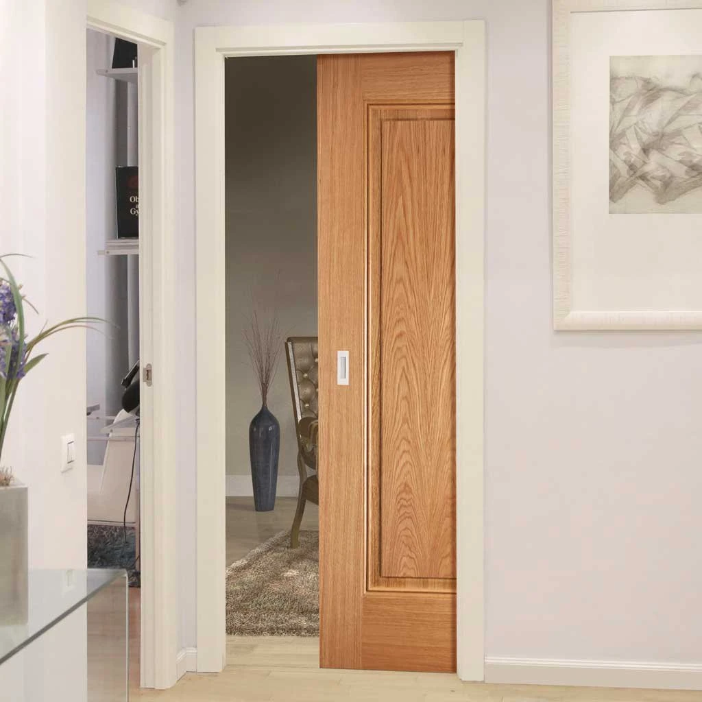 Eindhoven 1 Panel Oak Single Evokit Pocket Door - Prefinished 1 Eindhoven 1 Panel Oak Single Evokit Pocket Door - Prefinished