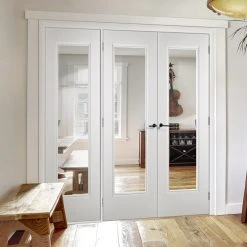 ThruEasi Room Divider - Eindhoven 1 Pane White Primed Clear Glass Double Doors With Single Side