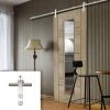 Saturn Tubular Stainless Steel Sliding Track & Edmonton Light Grey Door - Clear Glass With Frosted Lines - Prefinished