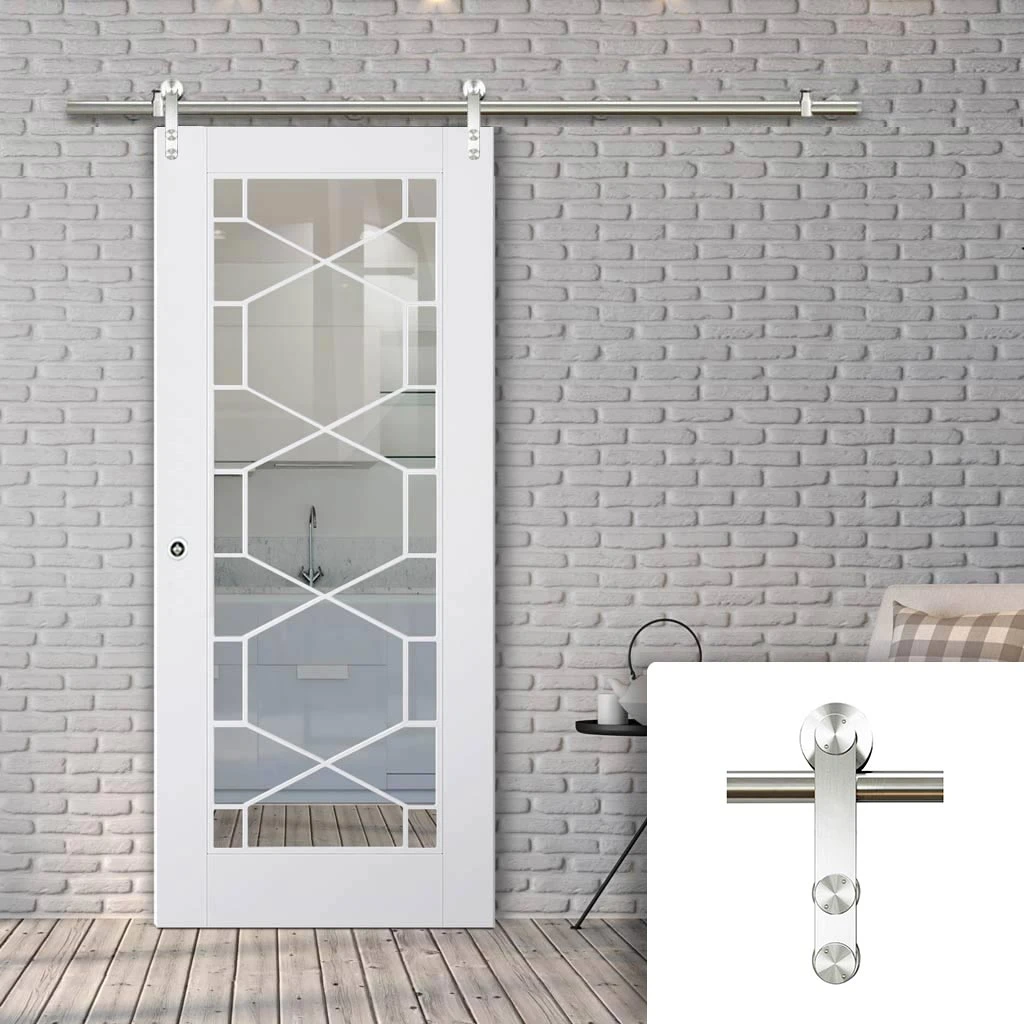 Saturn Tubular Stainless Steel Sliding Track & Orly Door - Clear Glass - Primed 1 Saturn Tubular Stainless Steel Sliding Track & Orly Door - Clear Glass - Primed