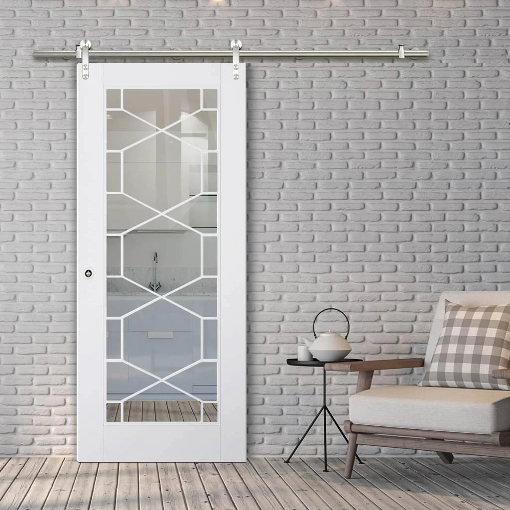 Saturn Tubular Stainless Steel Sliding Track & Orly Door - Clear Glass - Primed 2 Saturn Tubular Stainless Steel Sliding Track & Orly Door - Clear Glass - Primed - Image 2