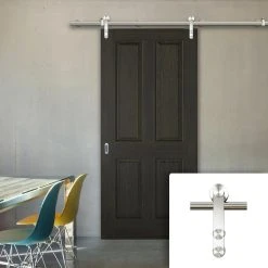 Saturn Tubular Stainless Steel Sliding Track & Regency 4 Panel Smoked Oak Door - Prefinished