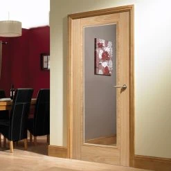 Internal Door And Frame Kit - Vancouver Oak 1 Pane Internal Door - Clear Glass - Prefinished