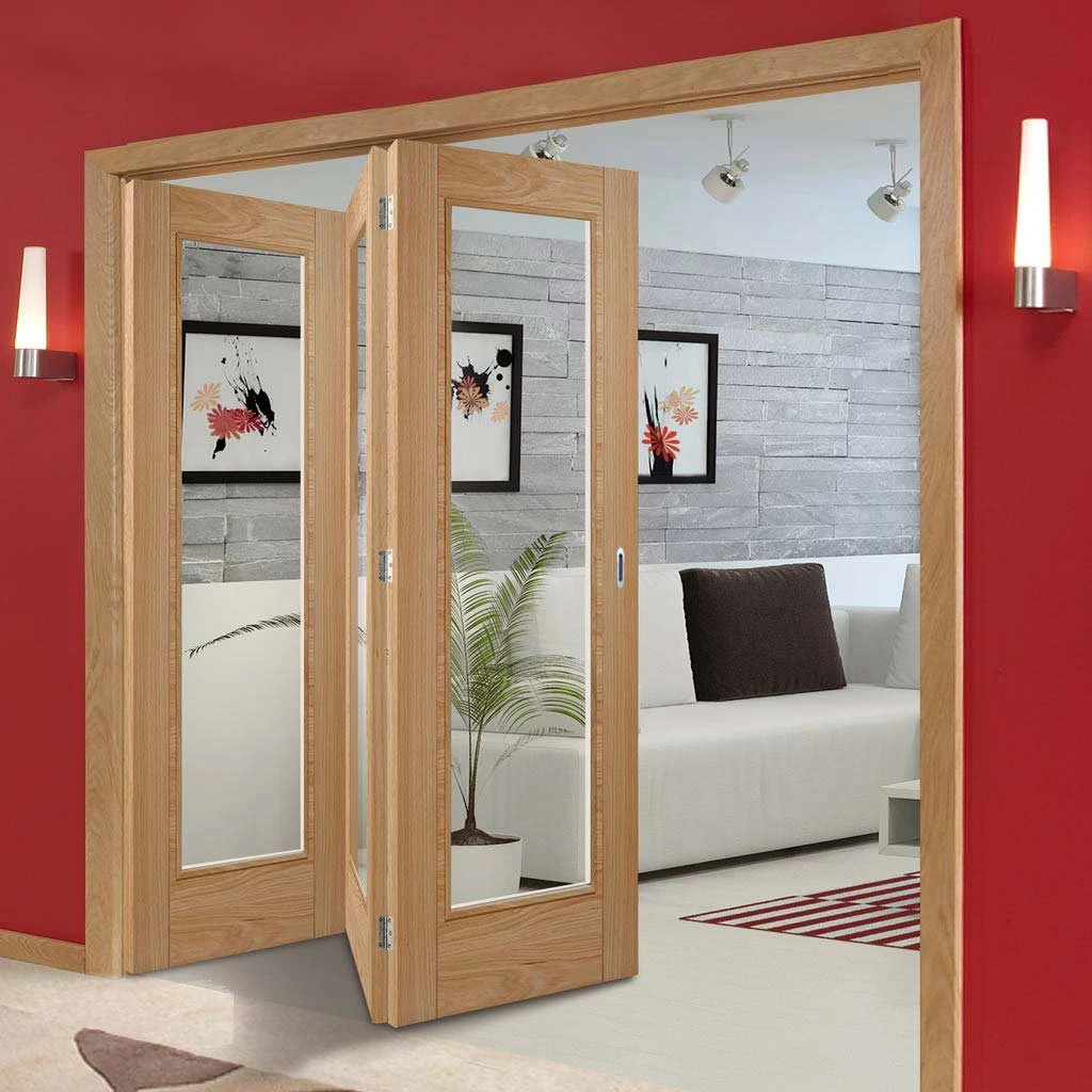 Three Folding Doors & Frame Kit - Vancouver 1 Pane Oak 3+0 - Clear Glass - Prefinished 2 Three Folding Doors & Frame Kit - Vancouver 1 Pane Oak 3+0 - Clear Glass - Prefinished - Image 2