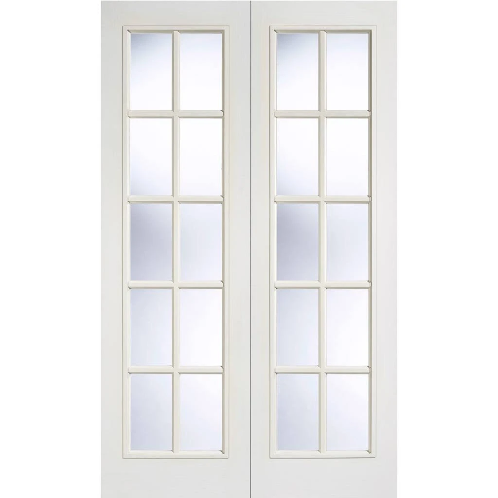 SA 10 Pane Moulded Grained White Internal Door Pair - Clear Glass 2 SA 10 Pane Moulded Grained White Internal Door Pair - Clear Glass - Image 2