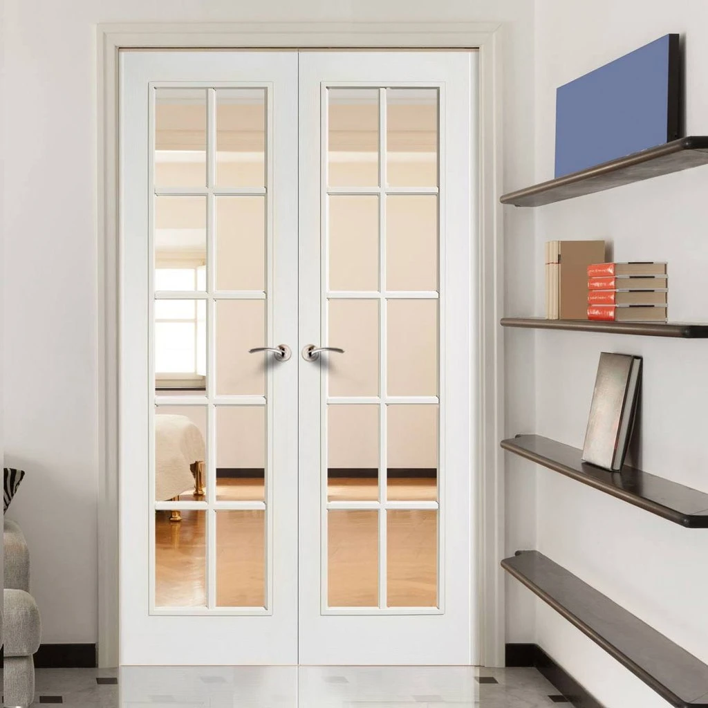 SA 10 Pane Moulded Grained White Internal Door Pair - Clear Glass 1 SA 10 Pane Moulded Grained White Internal Door Pair - Clear Glass