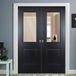 Arnhem Black Primed Internal Door Pair - Clear Glass