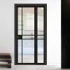 ThruEasi Room Divider - Greenwich Black Primed Clear Glass Unfinished Industrial Door With Narrow Single Side