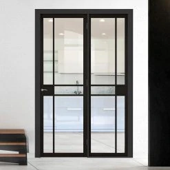 ThruEasi Room Divider - Greenwich Black Primed Clear Glass Unfinished Door With Single Side