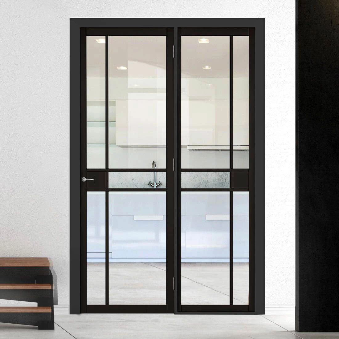 ThruEasi Room Divider - Greenwich Black Primed Clear Glass Unfinished Door With Single Side 1 ThruEasi Room Divider - Greenwich Black Primed Clear Glass Unfinished Door With Single Side
