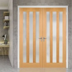 Bespoke Utah Oak Internal Door Pair - Frosted Glass