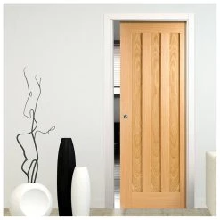 Idaho Oak 3 Panel Evokit Pocket Fire Door - 30 Minute Fire Rated