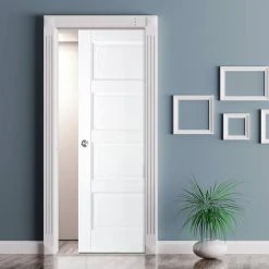 Contemporary 4P Solid Evokit Pocket Fire Door - Shaker Style - 30 Minute Fire Rated - White Primed