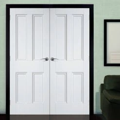 Nostalgia 4 Panel Internal Door Pair - Raised Mouldings - White Primed