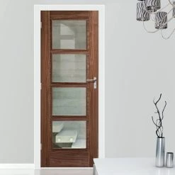 Bespoke Vancouver Walnut 4L Internal Door - Clear Glass - Prefinished