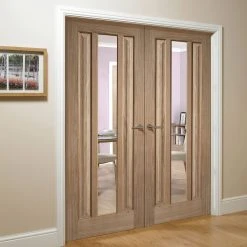 Kilburn 1 Pane Oak Internal Door Pair - Clear Glass