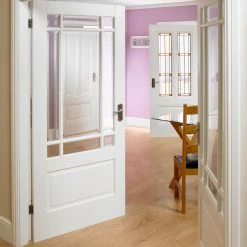 Downham Internal Door Pair - Bevelled Clear Glass - White Primed