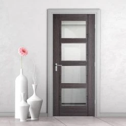 Vancouver Ash Grey 4 Pane Internal Internal Door - Clear Glass - Prefinished