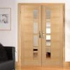 Vancouver Oak 4 Pane Internal Door Pair - Clear Glass Offset - Prefinished