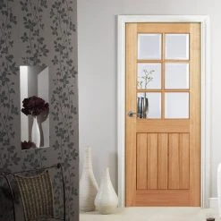 Mexicano Oak 6 Pane Internal Door - Bevelled Clear Glass