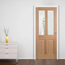 Internal Door And Frame Kit - Richmond Oak Internal Door - Bevelled Clear Glass - Prefinished