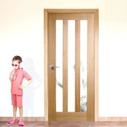 Internal Door And Frame Kit - Utah Oak 3 Panel Internal Door - Frosted Glass