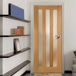 Internal Door And Frame Kit - Utah Oak 3 Pane Internal Door - Frosted Glass - Prefinished