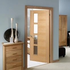 Vancouver Oak 4 Pane Internal Door - Clear Glass Offset Pane - Prefinished