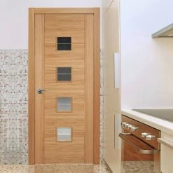 Internal Door And Frame Kit - Vancouver Oak 4LS Internal Door - Diamond Lined Clear Glass - Prefinished