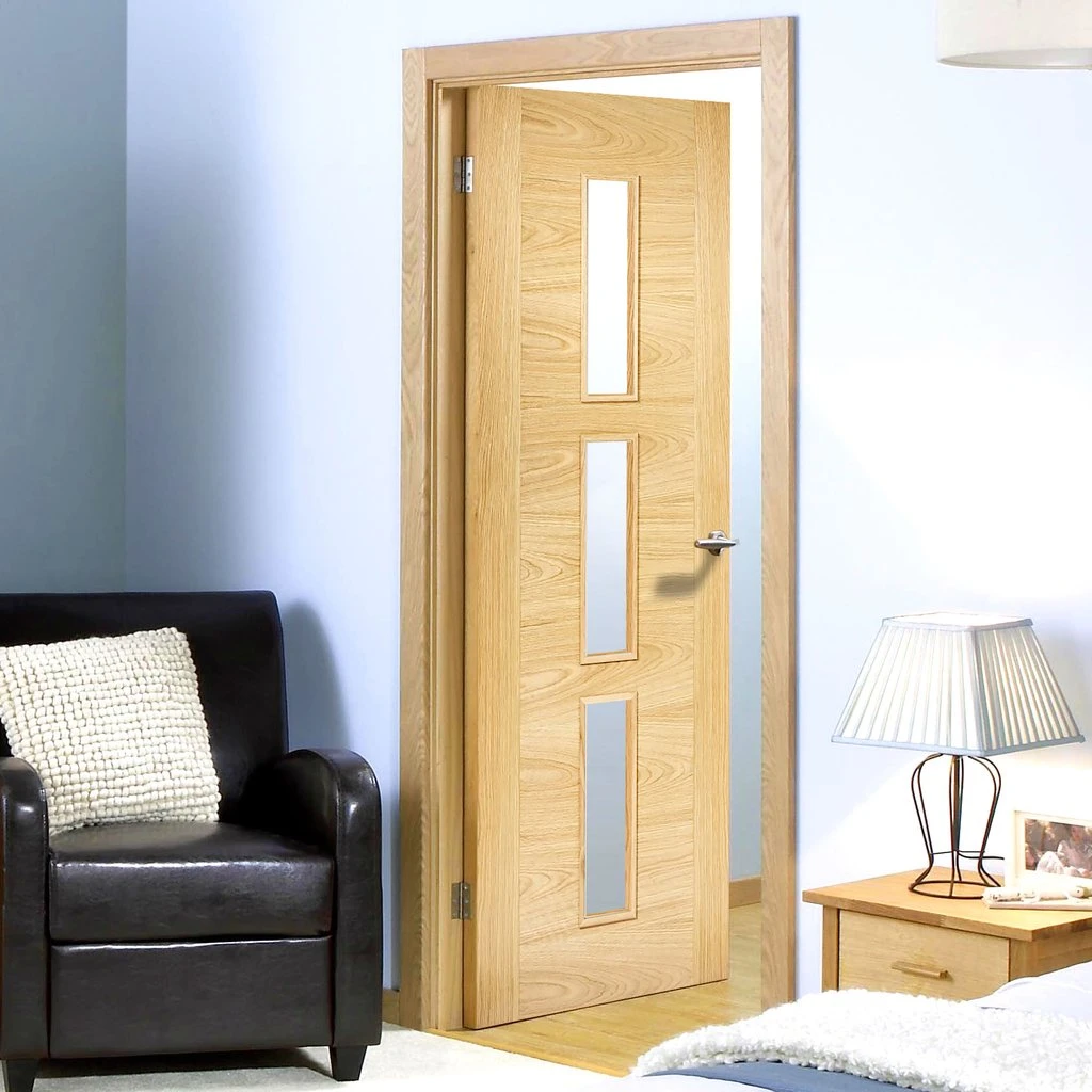 Sofia 3 Pane Oak Internal Door - Clear Glass - Prefinished 1 Sofia 3 Pane Oak Internal Door - Clear Glass - Prefinished