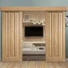 Double Sliding Door & Wall Track - Kilburn 3 Panel Oak Doors - Unfinished