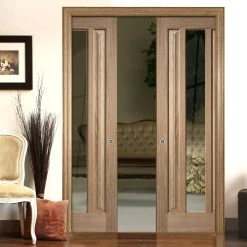 Kilburn 1 Pane Oak Double Evokit Pocket Door - Clear Glass