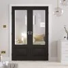 Knightsbridge 1 Pane 1 Panel Black Primed Internal Door Pair - Raised Mouldings - Clear Bevelled Glass