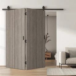 SpaceEasi Top Mounted Black Folding Track & Double Door - Laminate Montreal Light Grey Door - Prefinished