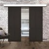 Double Sliding Door & Wall Track - Liberty 4 Panel Door - Black Primed