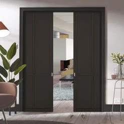 Liberty 4 Panel Black Primed Double Evokit Pocket Door