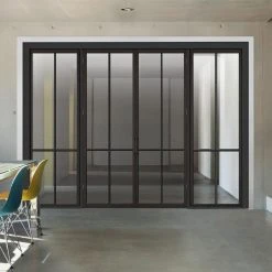 ThruEasi Room Divider - Liberty 4 Pane Black Primed Clear Glass Unfinished Double Doors With Double Sides