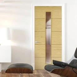Bespoke Lille 1L Oak Flush Internal Door - Clear Glass - Prefinished