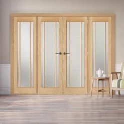 ThruEasi Room Divider - Lincoln 3 Pane Oak Frosted Glass Unfinished Double Doors With Double Sides