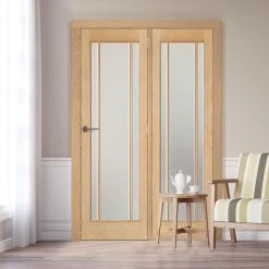 ThruEasi Room Divider - Lincoln 3 Pane Oak Frosted Glass Unfinished Door With Single Side