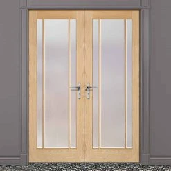 Lincoln Glazed Oak Internal Door Pair - Frosted Glass
