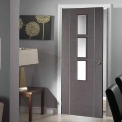 Chocolate Grey Alcaraz Internal Door - Clear Glass - Prefinished